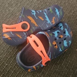Bloomingdale's Navy Blue Kids Dinosaur Clogs with Orange Strap